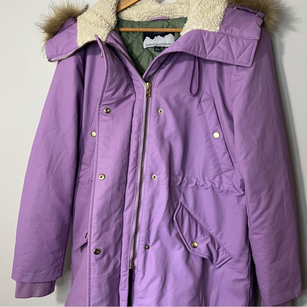 J. Crew Perfect Winter Parka in Violet Purple Sz Large - Picture 2 of 8